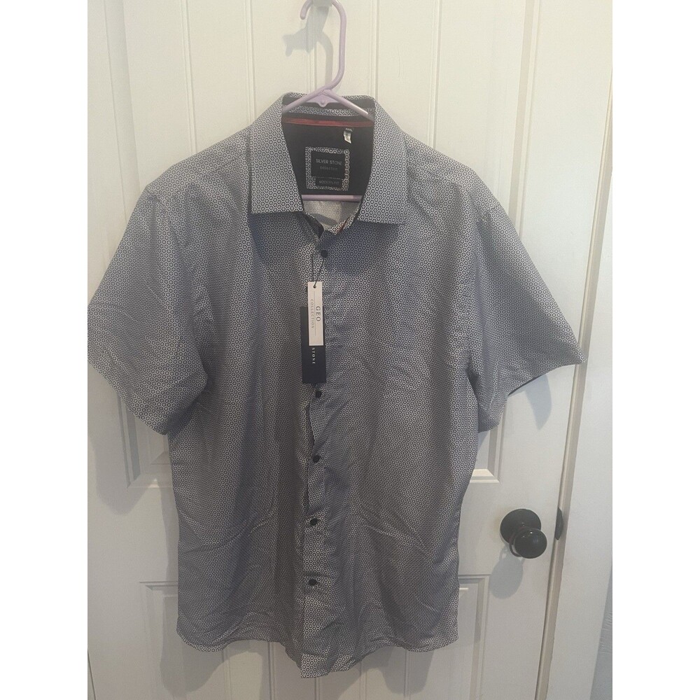 NWT Silver Stone Geo Collection Modern Fit Shirt Short Sleeve Blue